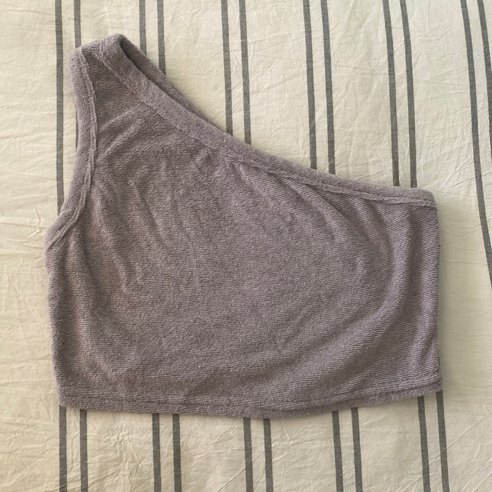One shoulder, micro fiber crop top.